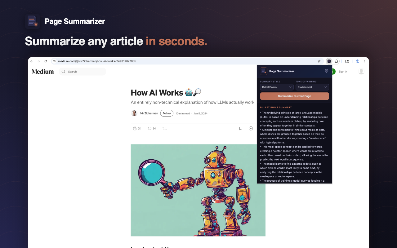Page Summarizer in action